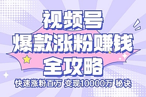 视频号爆款涨粉赚钱全攻略,快速涨粉百万 变现10000万 秘诀