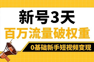 新号3天百万流量破权重,0基础新手短视频变现训练营