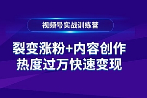 视频号实战训练营,裂变涨粉、内容创作、热度过万快速变现