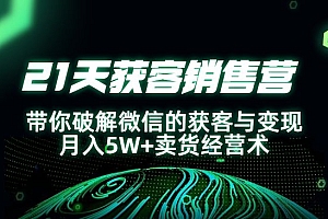 21天获客销售营,带你破解微信的获客与变现 月入5W+卖货经营术