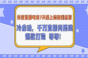 抖音直播电商7天线上陪跑训练营:冷启动,千万直播间搭建,爆款打造等等