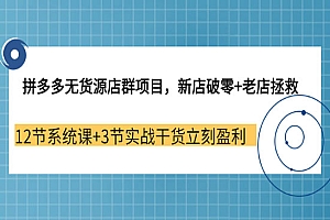 拼多多无货源店群项目,新店破零+老店拯救 12节系统课+3节实战干货立刻盈利