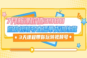 微信视频号直播带货训练营,3天课程带你玩转视频号:7月新课价值3980