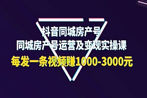 抖音同城房产号,同城房产号运营及变现实操课,每发一条视频赚1000-3000元