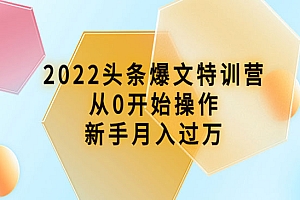 2022头条爆文特训营:从0开始操作,新手月入过万