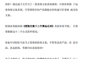 【收钱文案写作变现秘籍】强子《文案变现十二个黄金公式》将教会你撰写出12种可以变现收钱的顶级文案!
