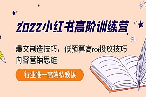 小红书高阶训练营:爆文制造技巧,低预算高roi投放技巧,内容营销思维