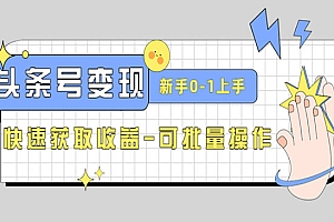《2023头条号实操变现课》新手0-1轻松上手,快速获取收益-可批量操作