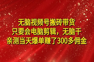 《无脑视频号搬砖带货》只要会电脑剪辑,无脑干,亲测当天爆单赚了300多佣金