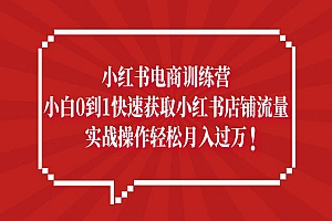 《小红书电商训练营》小白0到1快速获取小红书店铺流量,实战操作月入过万