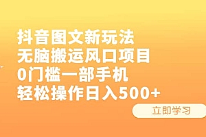 抖音图文新玩法,无脑搬运风口项目,0门槛一部手机轻松操作日入500