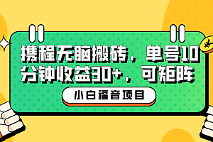 小白新手福音:携程无脑搬砖项目,单号操作10分钟收益30 ,可矩阵可放大