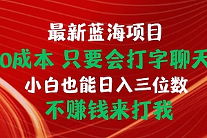 最新蓝海项目 0成本 只要会打字聊天 小白也能日入三位数 不赚钱来打我