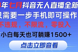 2024年七月抖音无人直播全新玩法,只需一部手机即可操作,小白每天也可…