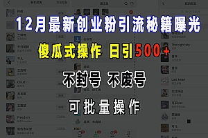 12月最新创业粉引流秘籍曝光 傻瓜式操作 日引500+ 不封号,不废号,可批量操作!