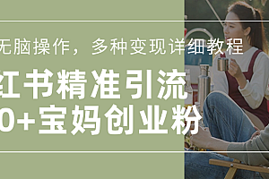 小红书精准日引200+宝妈创业粉,简单无脑操作,多种变现详细教程