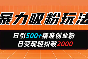 暴力吸粉玩法,日引500+精准创业粉,日变现轻松破2000