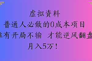 虚拟资料普通人必做的0成本项目唯有开局不输 才能逆风翻盘月入5万!