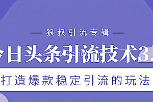 狼叔今日头条引流技术3.0,打造爆款稳定引流的玩法,VLOG引流技术