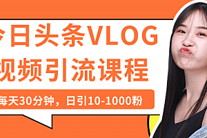今日头条VLOG视频引流课程:每天30分钟,日引10-1000粉
