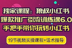 狼叔小红书爆款推广引流训练课6.0,手把手带你玩转小红书,实操一天50+精准女粉