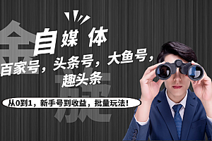 自媒体(百家号,头条号,大鱼号,趣头条)从0到1,新手号到收益,批量玩法!