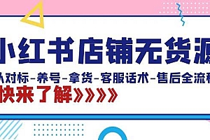 小红书店铺无货源:从对标-养号-拿货-客服话术-售后全流程(20节课)
