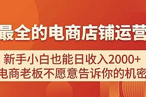 电商店铺运营教学,新手小白也能日收入2000+,电商老板不愿意告诉你的机密
