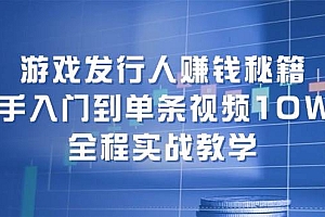 游戏发行人赚钱秘籍:新手入门到单条视频10W+,全程实战教学